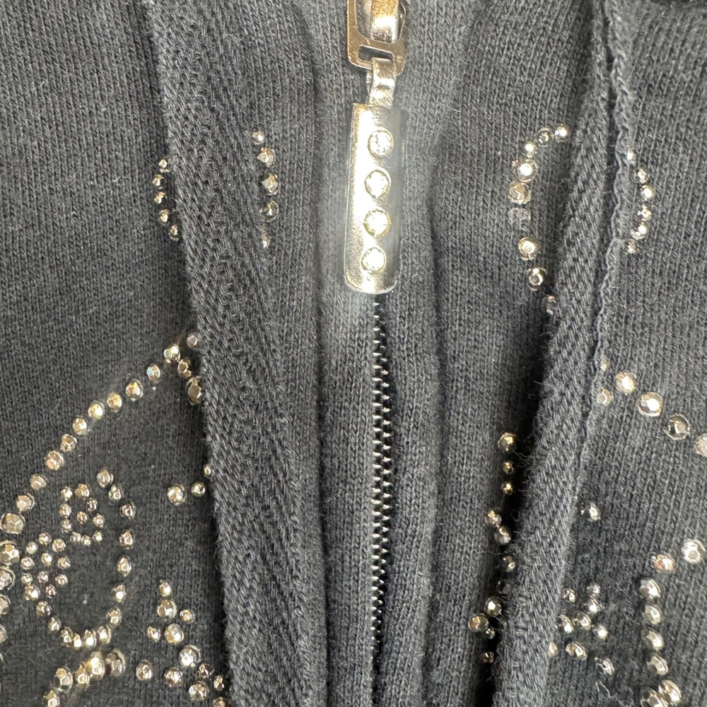 Onque Casuals Black Rhinestone Embellished Zip Up Hoodie Sweatshirt XL - Picture 3 of 9